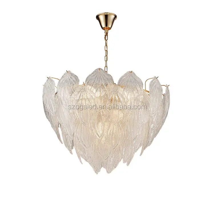 Perancis mewah feather leaf kaca chandelier, modern mode kaca chandelier untuk hotel