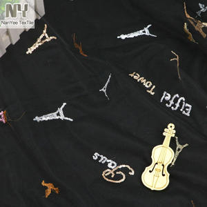 Nanyee textiles torre de hierro negro de tul bordado tela para vestido de dama, - Product Image 1