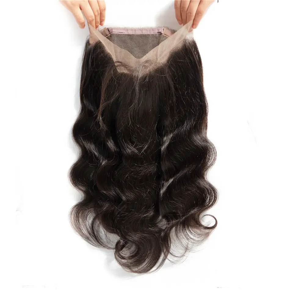 wholesale cheap factory price 100% human hair 360 Lace Frontal closure body wave closure 360 lace closure with baby hair