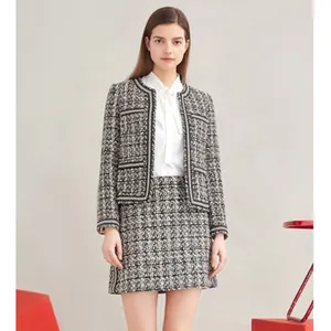 Elegant Lady Fashion Lange mouwen Jacket sexy Mini Straight Rokken Business 2 stuks Pak sets