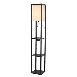 JL-FL205 Moderne Maison Salon Chevet Étagère De Rangement En Bois Lampadaire Avec Port De Chargement USB