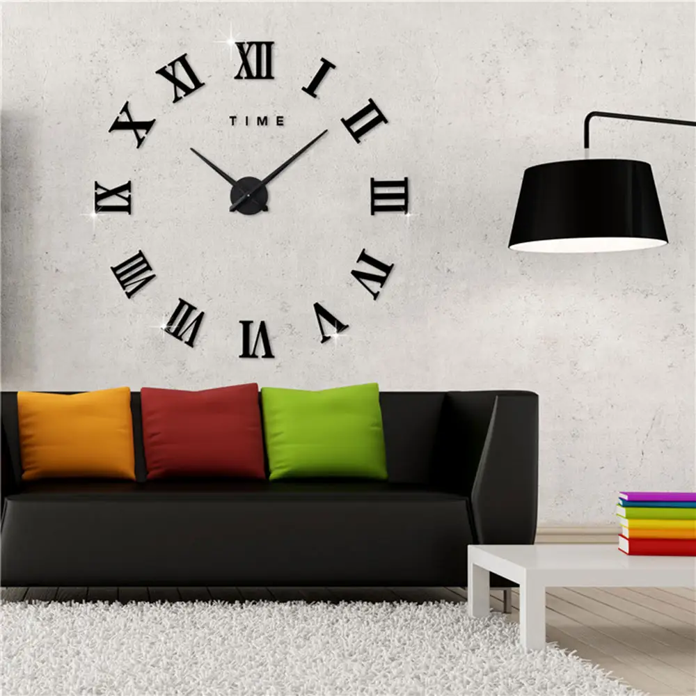 מודרני רומי מספרי אילם גדול שעון קיר DIY 3D אקריליק מראה קיר קוורץ שעון עבור לאהוב חדר דקור