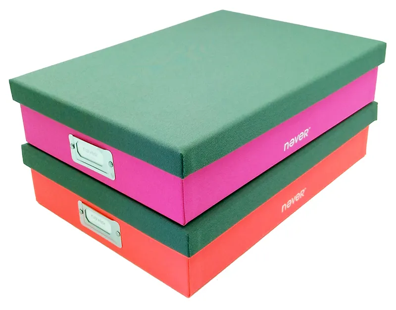Boîte de rangement en tissu personnalisé, boîte de rangement en carton de couleurs avec couvercle, vente en gros, pièces