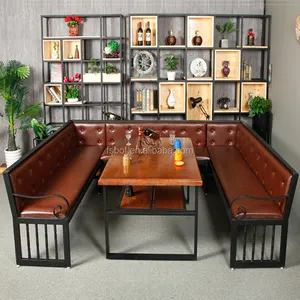 新しいデザインレトロなダイナーブース卸売レストラン家具クラブ家具テーブルと工業用椅子シングルカフェチェアソファ