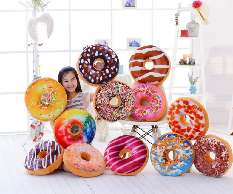 Gıda karikatür tatlı çikolata Donuts kanepe ve sandalye geri yastık araba paspasları öğrenci yastık oyuncak sevimli promosyon Kawaii peluş Unisex