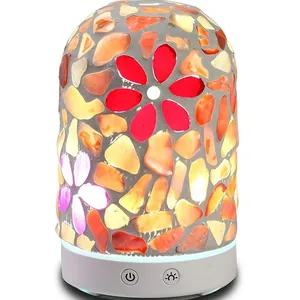 2020 모자이크 유리 꽃 쉘 아로마 에센셜 오일 디퓨저 아로마 가습기 120ml 하우징 14 색 LED 라이트