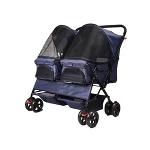 Double poussette pliable pour animaux de compagnie, chariot de voyage à 4 roues pour chien et chat