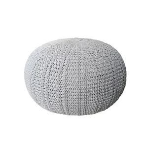 Modern Living Room Bedroom Hand Knotted Macrame Round Pouf Knitted Weave Pouffe Ottoman