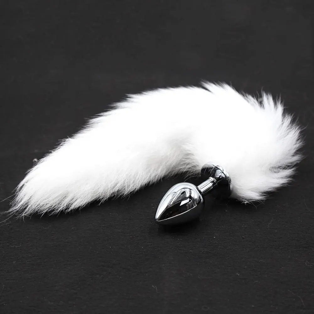 Real Fox Tail Sex Toys Fox Tail Butt Plugs Anal Butt Plug Stainless Steel Anal Plug Bondage Tail White Color Adult BDSM Toys