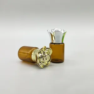 Golden Rose Shape Screw Cap 5ミリリットルRound Amber Perfume Glass Bottle