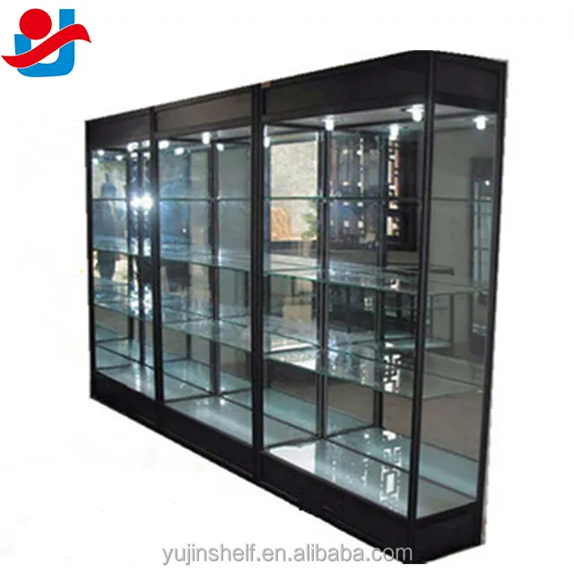 Vitrina de cristal negra con respaldo de espejo rectangular de 78 "de alto, para exhibición de productos
