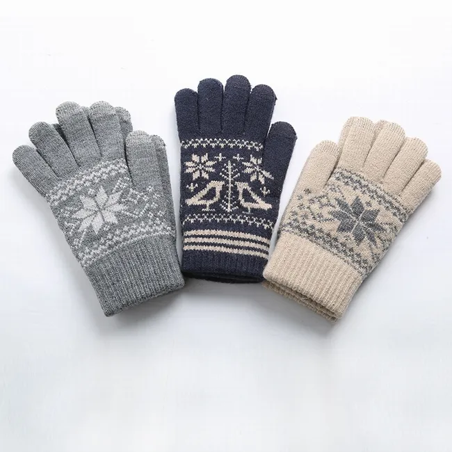 S2312 mens womens winter crochet gloves jacquard patterns warm knitted mittens with fingers