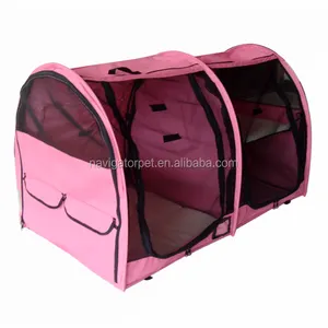 Pink Double Folding Pet Crate with Hammock