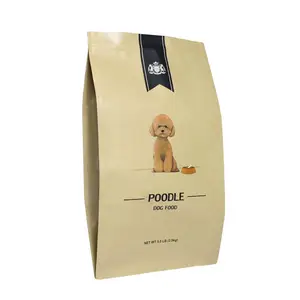 Fuelle lateral Biodegradable impermeable para alimentación de animales, papel kraft, bolsas de comida para mascotas con cremallera