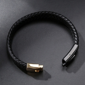 Bracelet tissé en cuir de bouton d'aimant de canard mandarin d'or noir de placage de PVD d'acier inoxydable de mode pour l'<span class=keywords><strong>homme</strong></span> - Product Image 3
