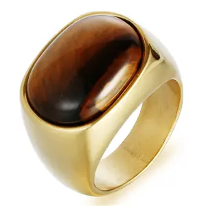 High Quality Customized Vintage Punk Tiger Eye Stainless Steel Ring for Men