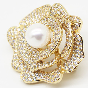 Bros Mawar Mewah Tembaga Emas Desain Bros Wanita Dekorasi Khusus dengan Mutiara Grosir - Product Image 3