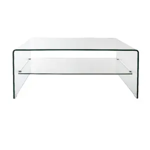 Mesa de centro acrílica de diseño moderno, mesa de muebles de cristal, mesa de estudio de cristal con estante