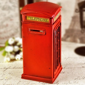 Modèle de cabine téléphonique rouge de Londres, artisanat en métal, tirelire rétro, boîte cadeau d'anniversaire, accessoires de décoration vintage pour la maison - Product Image 4