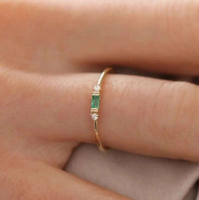 Simple Zircon Baguette Stacking Ring Jewelry, 18k Gold Minimalist Simple Diamond Thin Delicate Ring