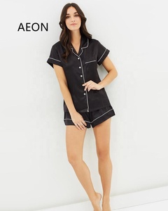 Luxury Blank <strong>Silky</strong> Satin Short Pyjamas Set for Women 2pcs <strong>Top</strong> and Shorts Pajama Set With Contrast Piping - Product Image 5