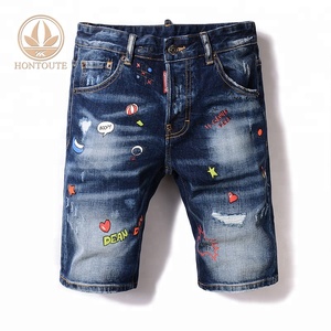 Impression Spot <span class=keywords><strong>Jean</strong></span> Usine En Gros Bleu Clair Déchiré Hommes <span class=keywords><strong>Jean</strong></span> Denim Court - Product Image 1