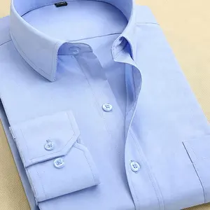 Solid色100% 綿非鉄男性スリムフィットドレスシャツ。