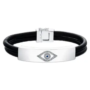 Pulsera de mano de Hamsa de acero inoxidable, brazalete de cuero negro, ajustable, Tribal, surfista, amuleto de la suerte - Product Image 1