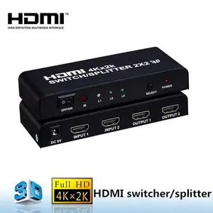 2X2 HDMI 스위치 스플리터 3D 4 천개 2 아웃 2 IR 원격 제어 지원 3D 풀 HD 비디오 포맷 DVD PS3 STB 및 상자