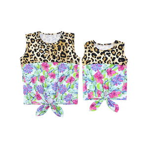 SY-079-YXL Yihong Imprimé Léopard Avec <span class=keywords><strong>Cactus</strong></span> Et Fleur Noué Maman Et Moi Confortable Bébé Filles T-shirt - Product Image 4