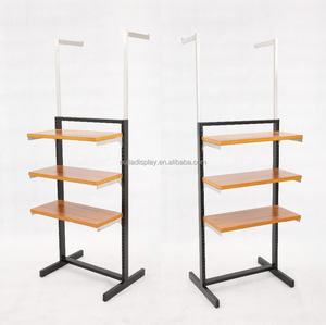 Schwarz Eisen 3 tiers Holz Kleidung Ständer Display Rack