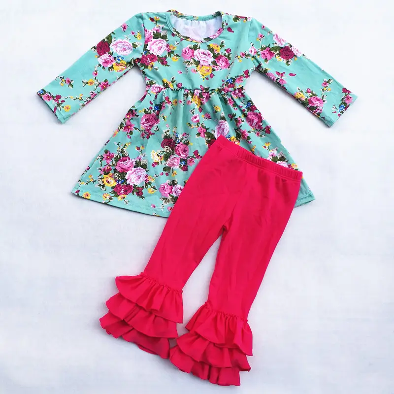 New design baby clothing wholesale children's boutique clothing set girls fall clothes kids outfit long sleeve dress and pants