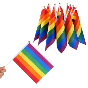 Event or Festival Hand Flag Stick Flag of LGBT Rainbow Gay Pride