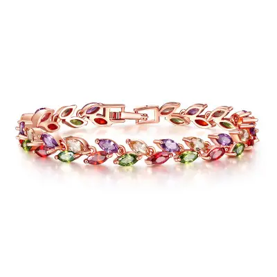Nouveaux Bracelets tendance de mode pour femmes, multicolores, bijoux en cuivre, AAA cubique, Zircon, éblouissant, breloque, or Rose