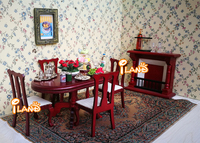 Maison de poupée miniatures en bois meubles de Cuisine & salle à manger ensemble table À Manger et chaises WD027