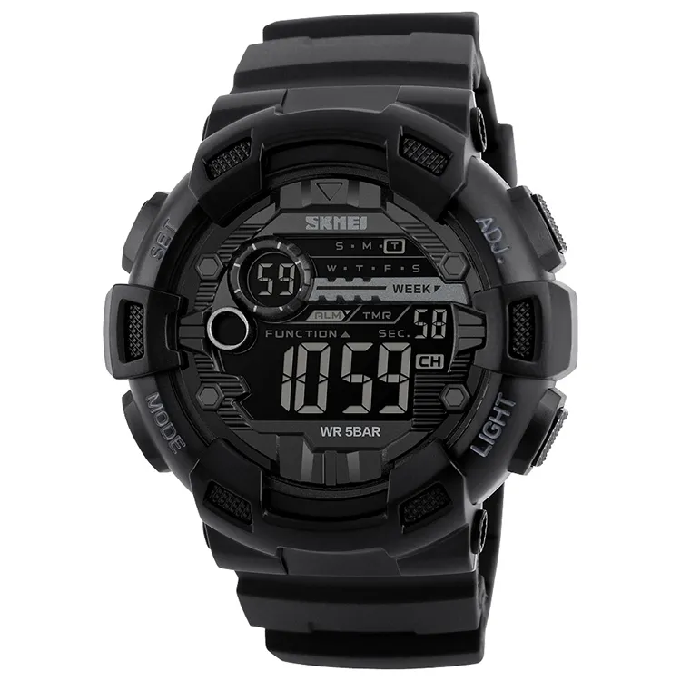 Лидер продаж, модные часы SKMEI 1243 с большим циферблатом для мужчин, 5 АТМ, водонепроницаемые спортивные цифровые часы с несколькими часовыми поясами