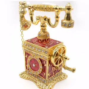 China manufacturer red gold telephone trinket boxes china imported home decoration favors(QF1551)