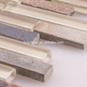 Azulejos de mosaico de vidrio de tira de Color transparente de estilo moderno, piedra de pizarra malpuesta para acentos de pared <span class=keywords><strong>Interior</strong></span>, función de ladrillo refractario - Product Image 3