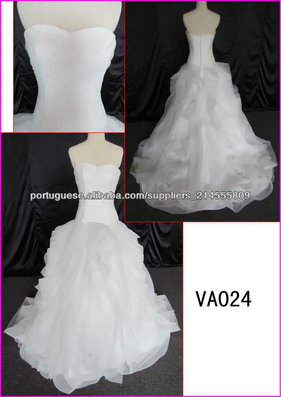 2014 Guangzhou sexy organza volta zipper verdadeira amostra sem alças do vestido de casamento / vestido de noiva A linha com pli