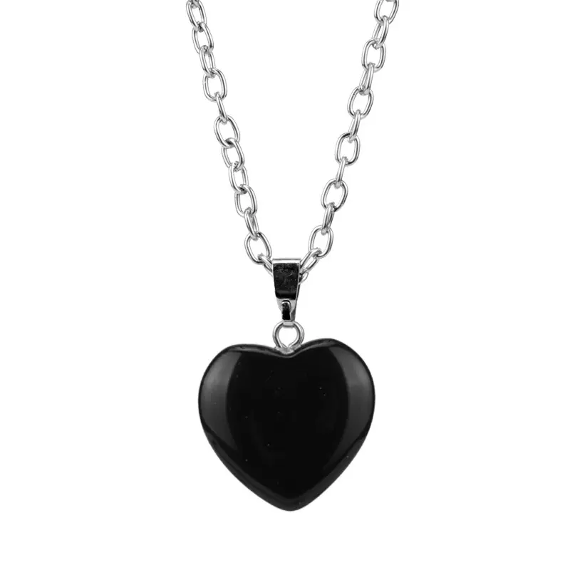 Rivière pierre bijoux en forme de coeur collier en pierre noire