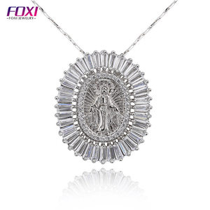 Micro pave zircon vierge marie <span class=keywords><strong>18</strong></span> k or collier en gros - Product Image 2