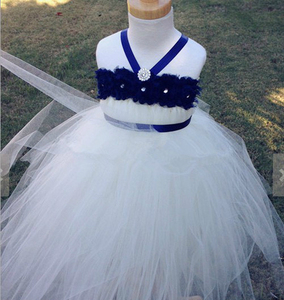 Shabby chic flor vestido de <span class=keywords><strong>la</strong></span> muchacha de <span class=keywords><strong>la</strong></span> Marina sin mangas tulle del vestido de partido invitaciones - Product Image 1