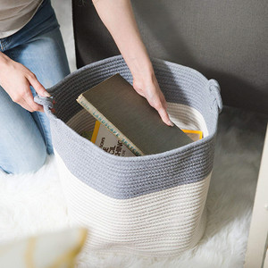 Commercio all'ingrosso su ordinazione angolo grande rotonda corda di cotone tessuto cestino di immagazzinaggio di lavanderia arge - Product Image 4