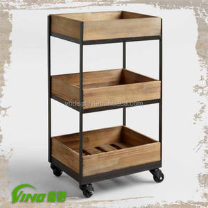Carro rodante de madera de 3 niveles rústico, solución de almacenamiento con marco de metal Carro utilitario rodante - Product Image 2