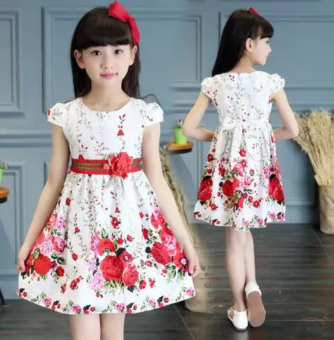 Kinder kleider für Mädchen Kleidung Sommer Stil Blumen druck Mädchen Prinzessin Party kleid Baby Kinder Kleidung lässig Sommerkleid 3-14T