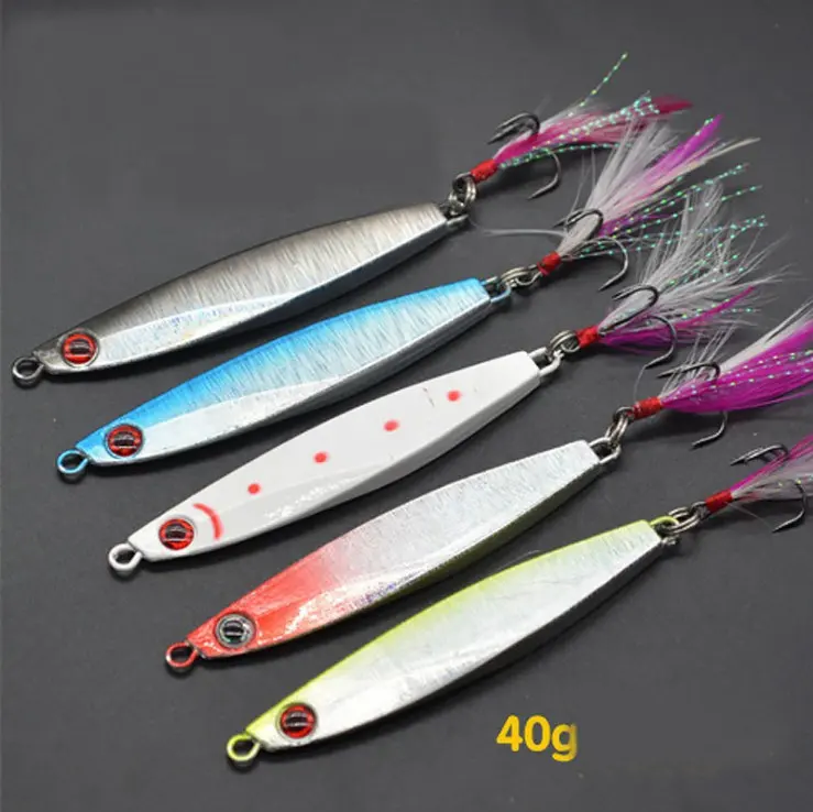 Umpan Pancing Air Asin 8Cm 40G, Umpan Pancing Laser Jigging Keras, Umpan Pensil dengan Kait Bulu