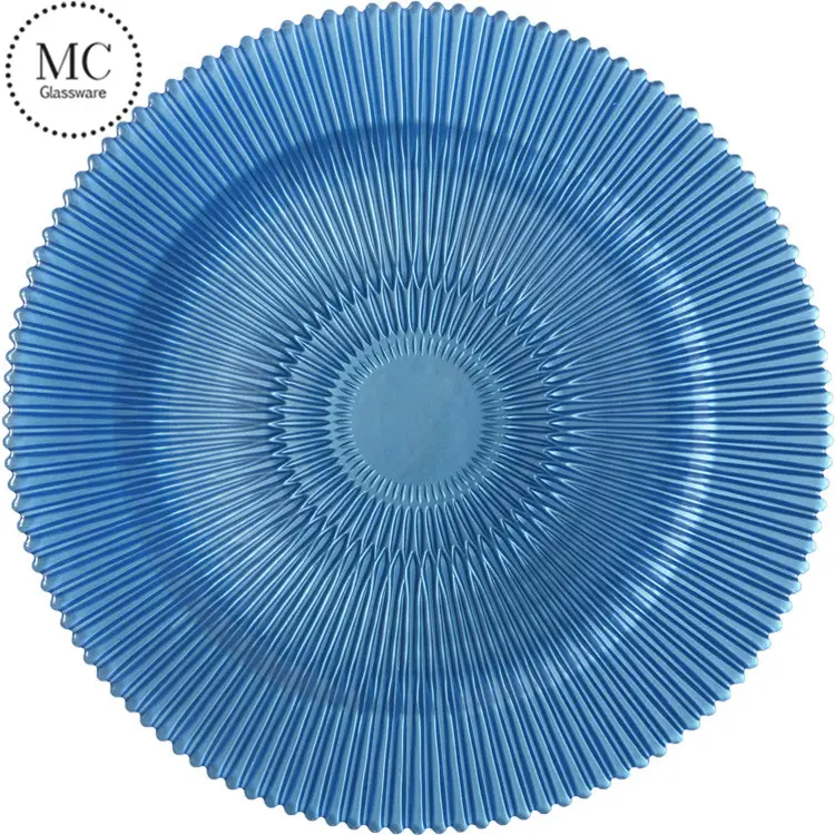 Colorful round handmade cobalt blue glass plates