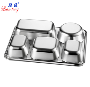 Food Grade Rvs Vijf Compartimenten School Lunchbox Fast Food Lade Diner Plaat Compartimenten Met Deksel/Cover - Product Image 6