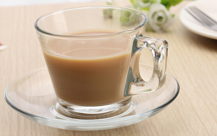 Haonai clear glass coffee set square coffee cup with saucer