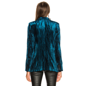 <span class=keywords><strong>Giacca</strong></span> <span class=keywords><strong>Blazer</strong></span> in Velluto Blu Scuro da Donna con Bottoni e Maniche Lunghe per Ufficio all'Ingrosso - Product Image 4
